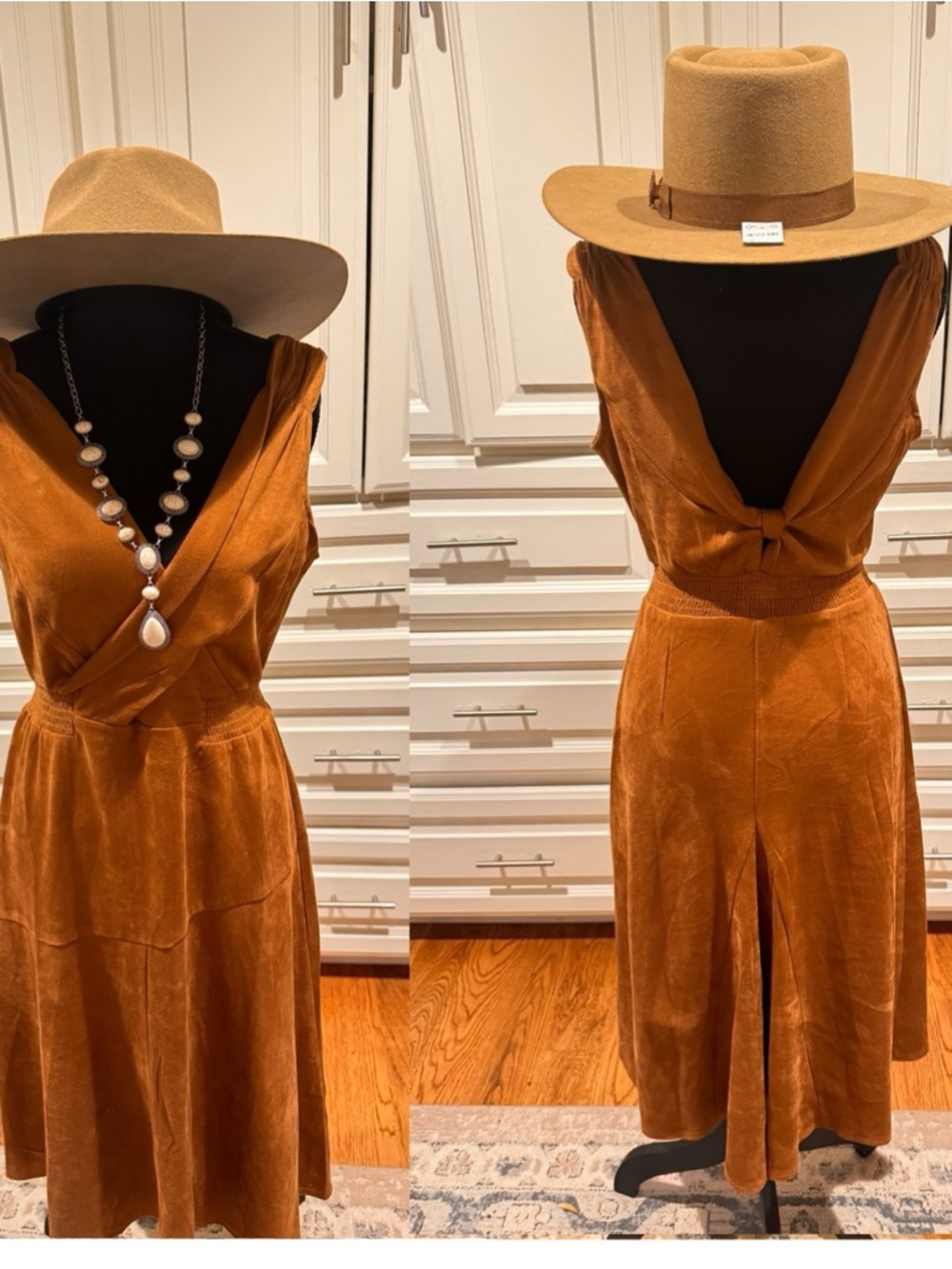 GIGI PIP Rust Velvet Midi Dress with Twisted Back